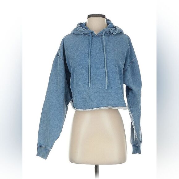 Blue Denim Cropped Hoodie Small 100% Cotton - Picture 1 of 4